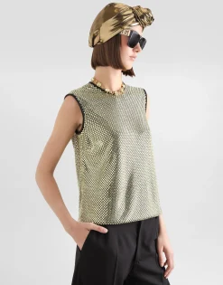 Sleeveless blouse in crystal mesh