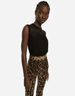 Sleeveless cashmere and silk sweater with lace