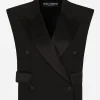 Sleeveless double-breasted wool gabardine tuxedo jacket
