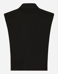 Sleeveless double-breasted wool gabardine tuxedo jacket