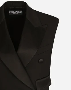 Sleeveless double-breasted wool gabardine tuxedo jacket
