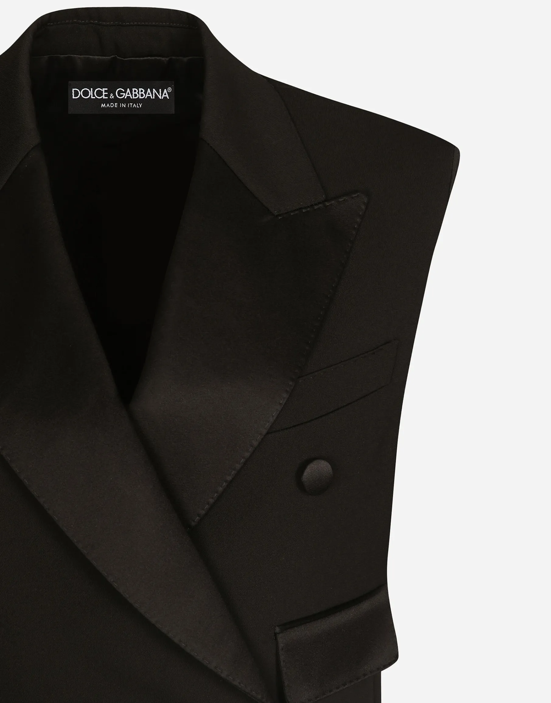 Sleeveless double-breasted wool gabardine tuxedo jacket