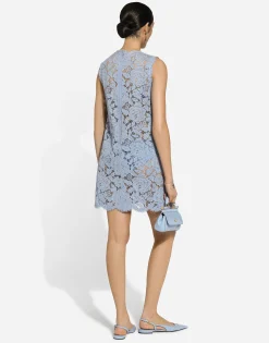 Sleeveless floral lace A-line dress with DG logo