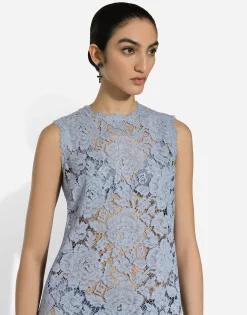 Sleeveless floral lace A-line dress with DG logo