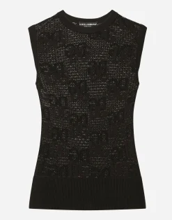 Sleeveless lace-stitch sweater with DG logo