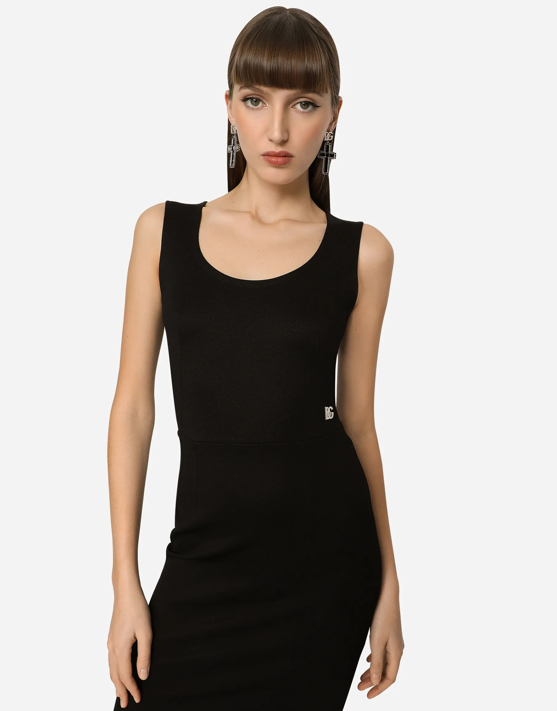 Sleeveless Milano rib midi dress