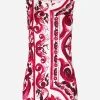 Sleeveless organzine top with Majolica print