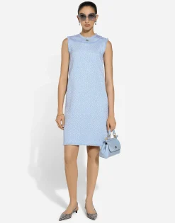 Sleeveless raschel tweed dress with DG logo