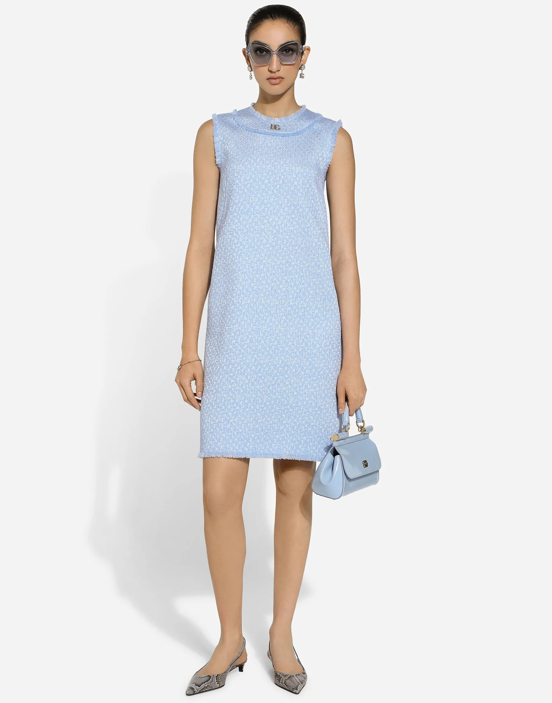Sleeveless raschel tweed dress with DG logo