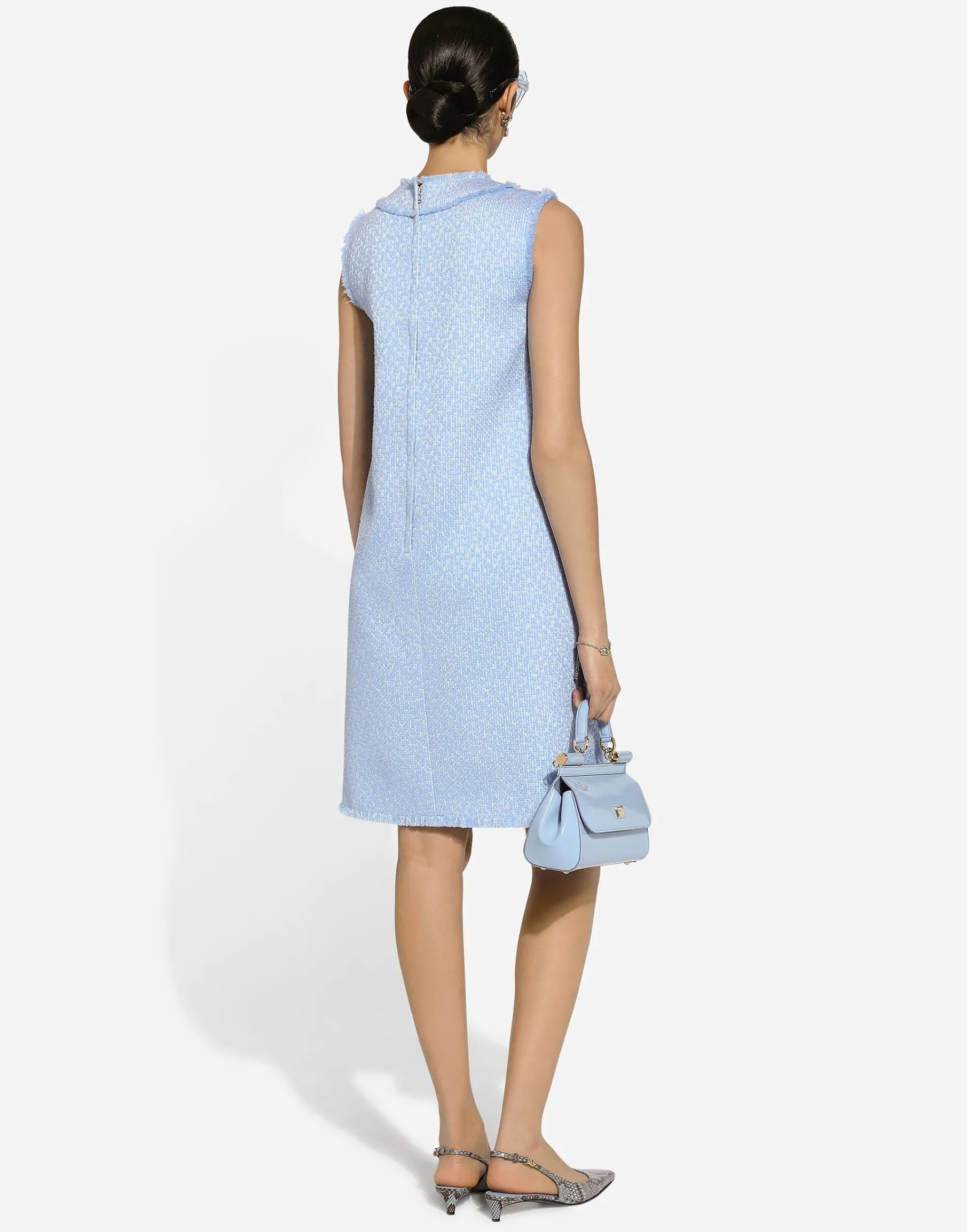 Sleeveless raschel tweed dress with DG logo