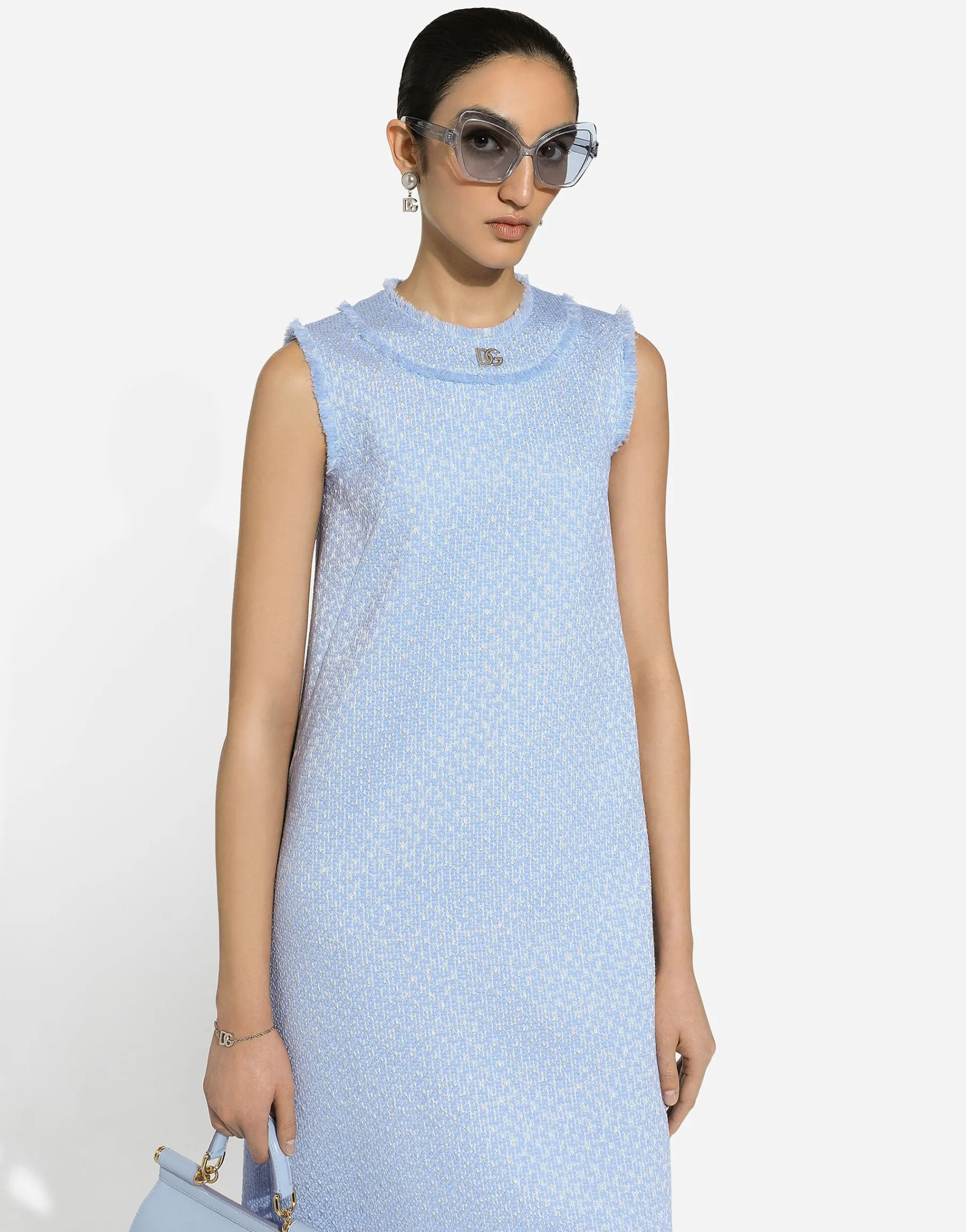 Sleeveless raschel tweed dress with DG logo