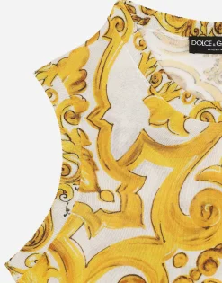 Sleeveless silk sweater with majolica print