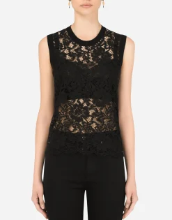 Sleeveless wool and lace sweater