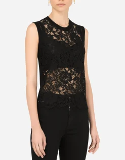 Sleeveless wool and lace sweater
