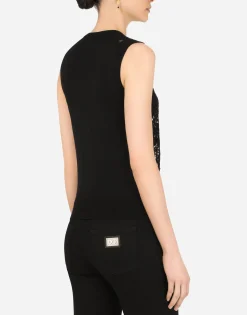 Sleeveless wool and lace sweater