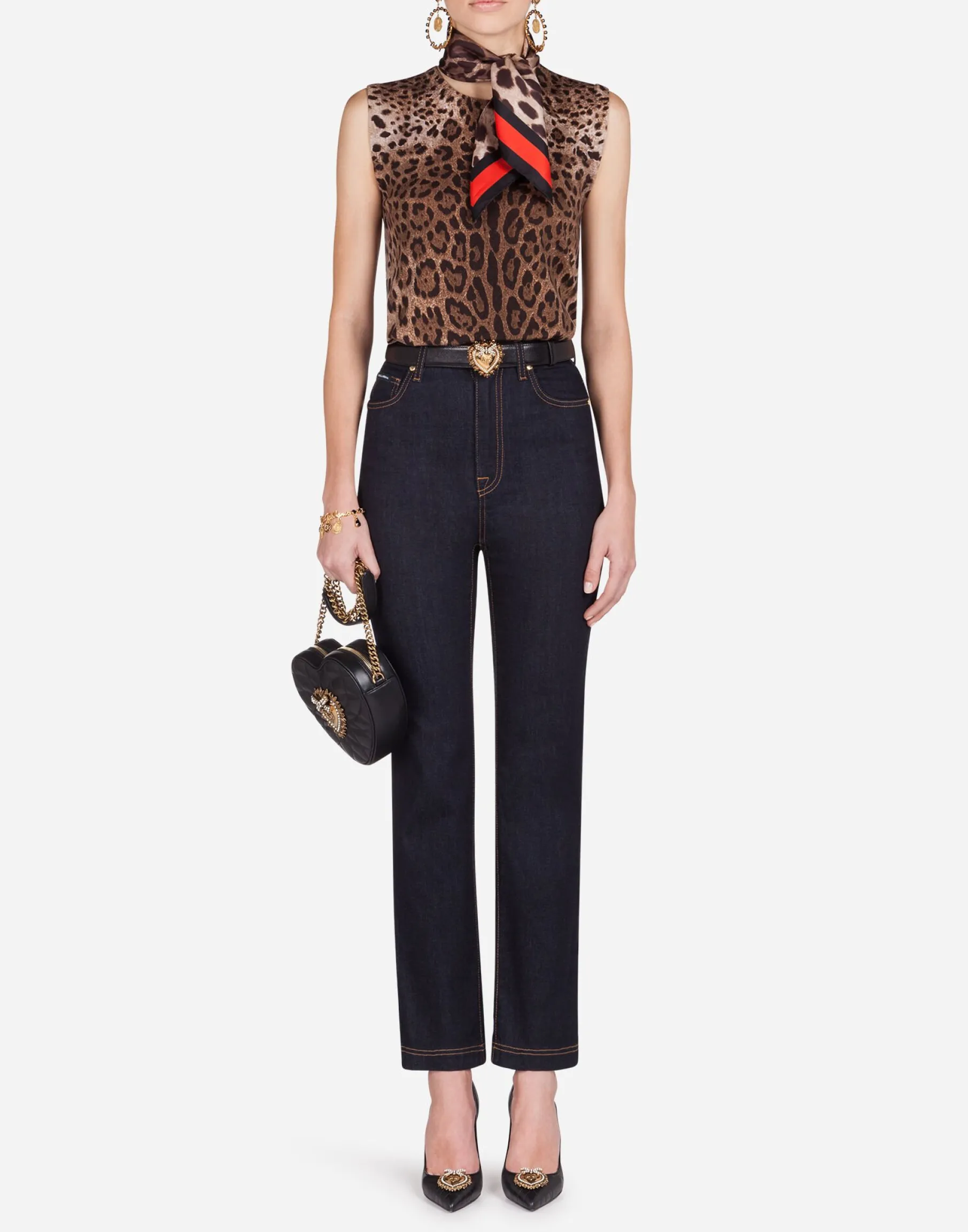 Sleeveless wool sweater with leopard print