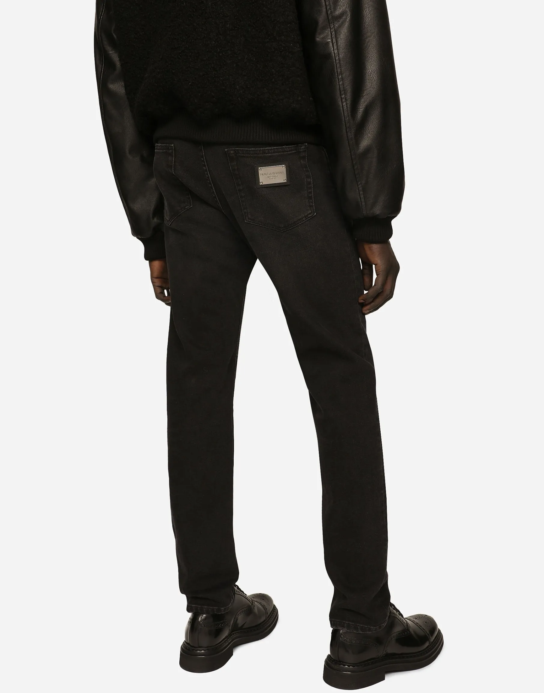 Slim fit stretch denim jeans with subtle abrasions