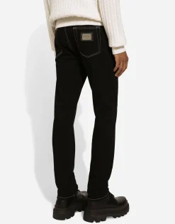 Slim-fit stretch black denim jeans
