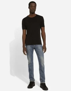 Slim-fit stretch blue denim jeans
