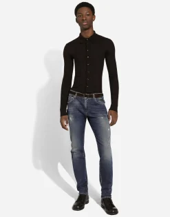 Slim-fit stretch denim jeans