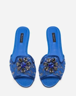 Slippers in lace with crystals