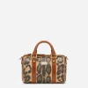 Small box satchel in leopard-print Crespo with branded plate