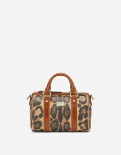 Small box satchel in leopard-print Crespo with branded plate