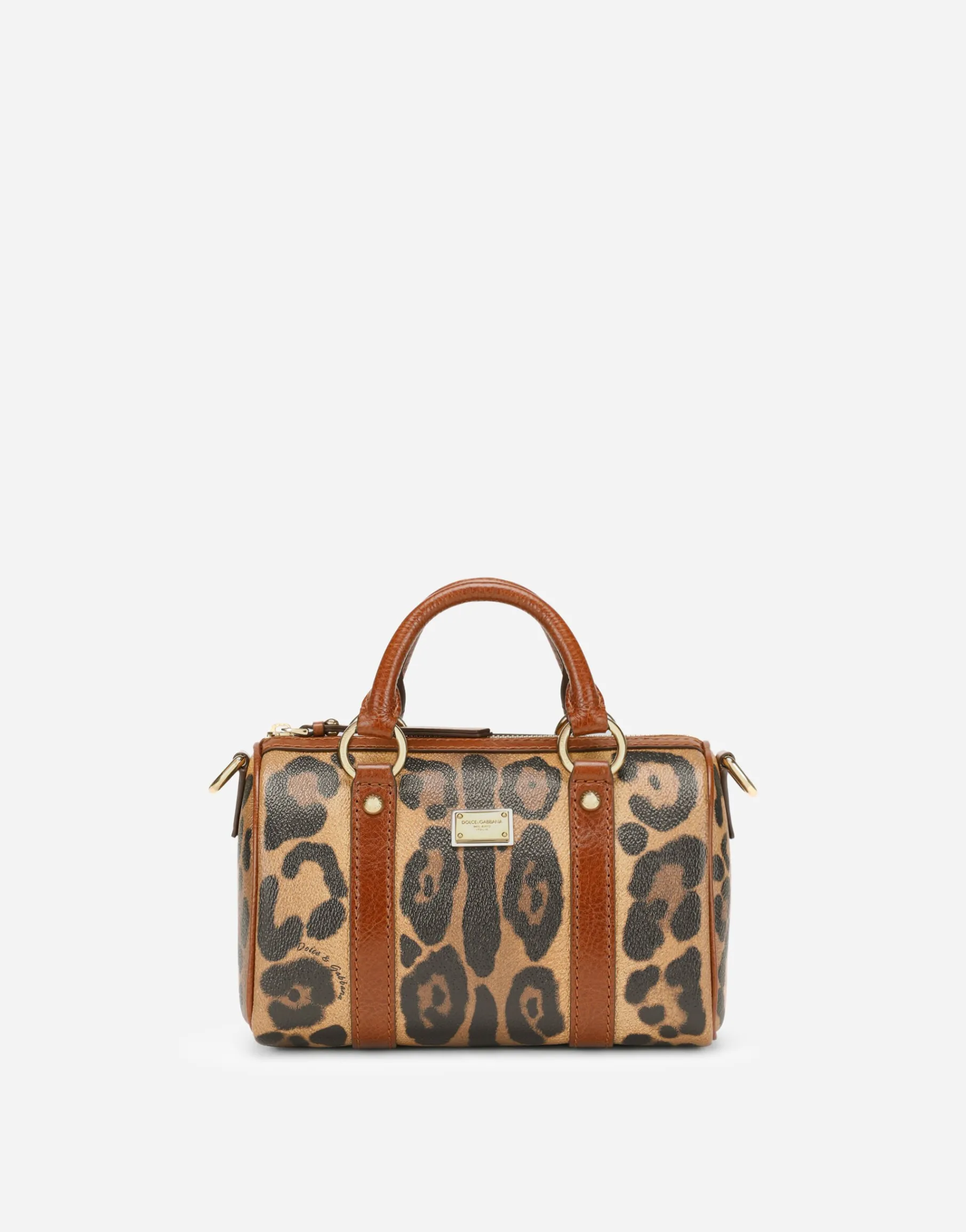 Small box satchel in leopard-print Crespo with branded plate