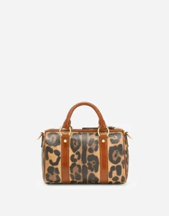 Small box satchel in leopard-print Crespo with branded plate