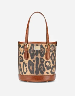 Small bucket bag in leopard-print Crespo with branded plate