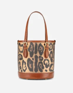 Small bucket bag in leopard-print Crespo with branded plate