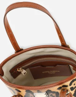 Small bucket bag in leopard-print Crespo with branded plate