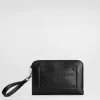 Small calfskin pouch with raised logo