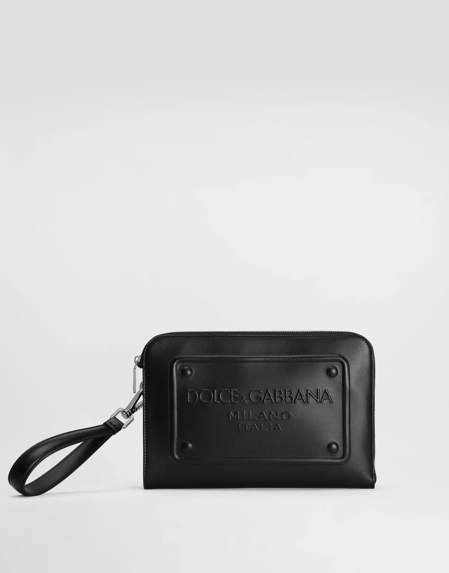 Small calfskin pouch with raised logo