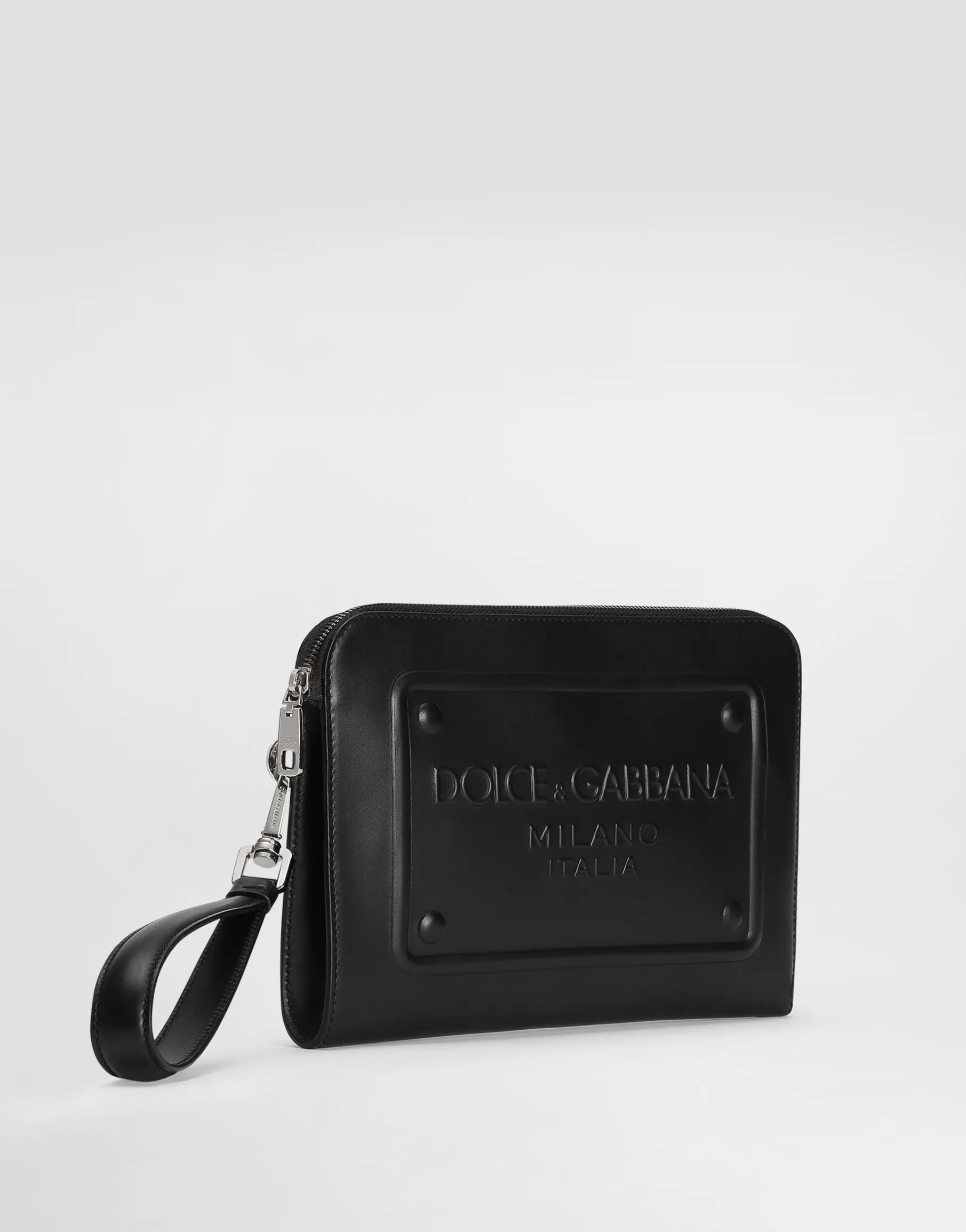Small calfskin pouch with raised logo