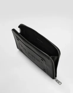Small calfskin pouch with raised logo