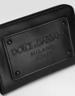 Small calfskin pouch with raised logo