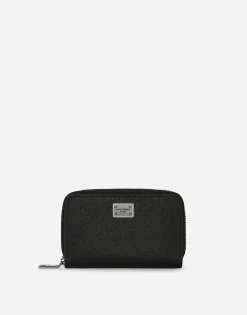 Small calfskin zip-around wallet with logo tag
