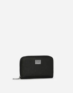 Small calfskin zip-around wallet with logo tag