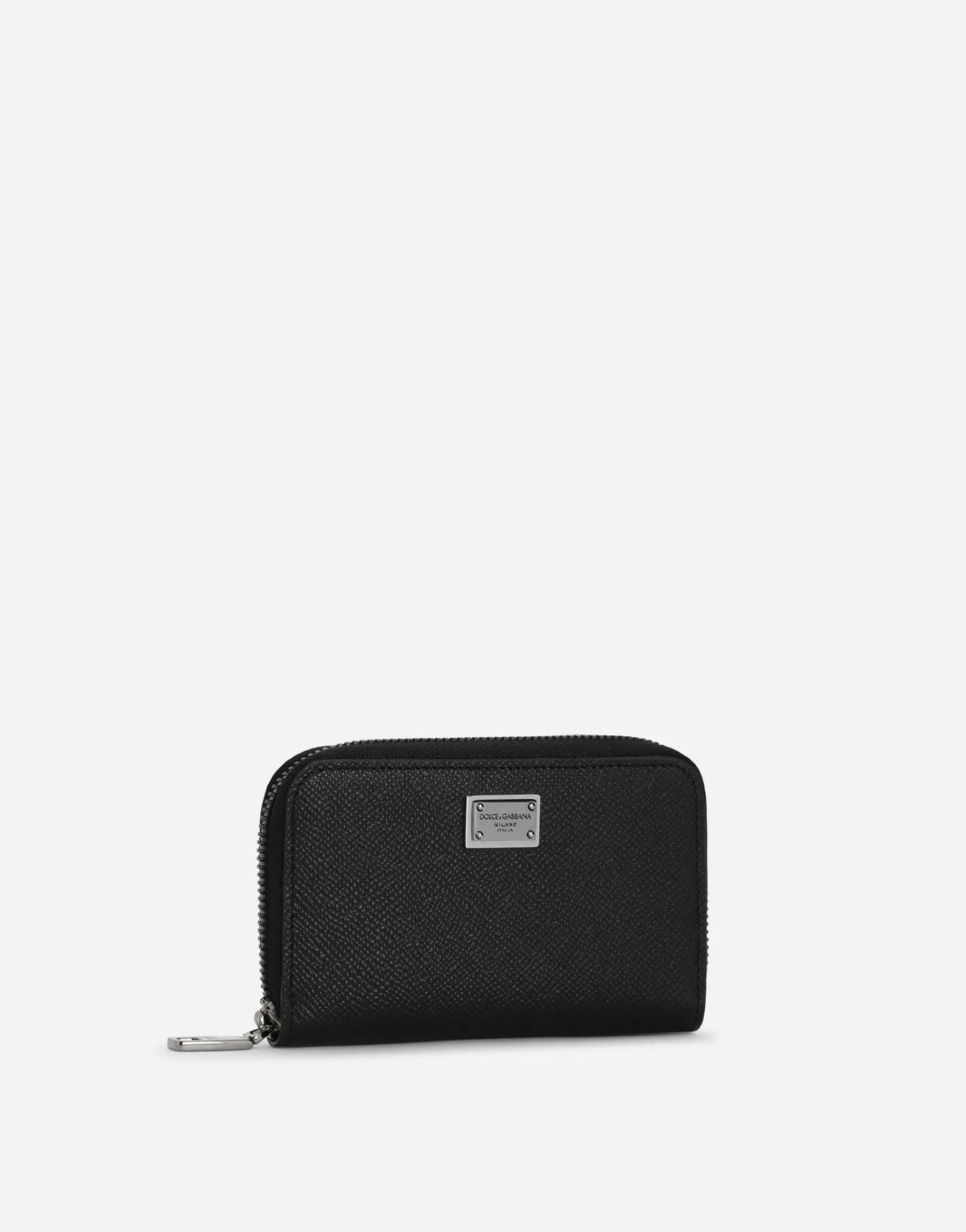 Small calfskin zip-around wallet with logo tag