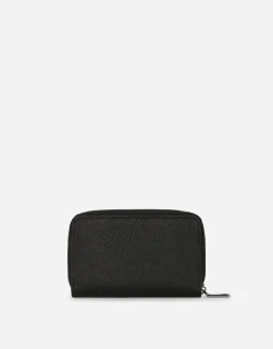 Small calfskin zip-around wallet with logo tag