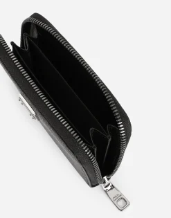 Small calfskin zip-around wallet with logo tag