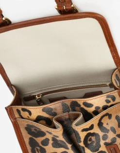 Small messenger bag in leopard-print Crespo with branded plate