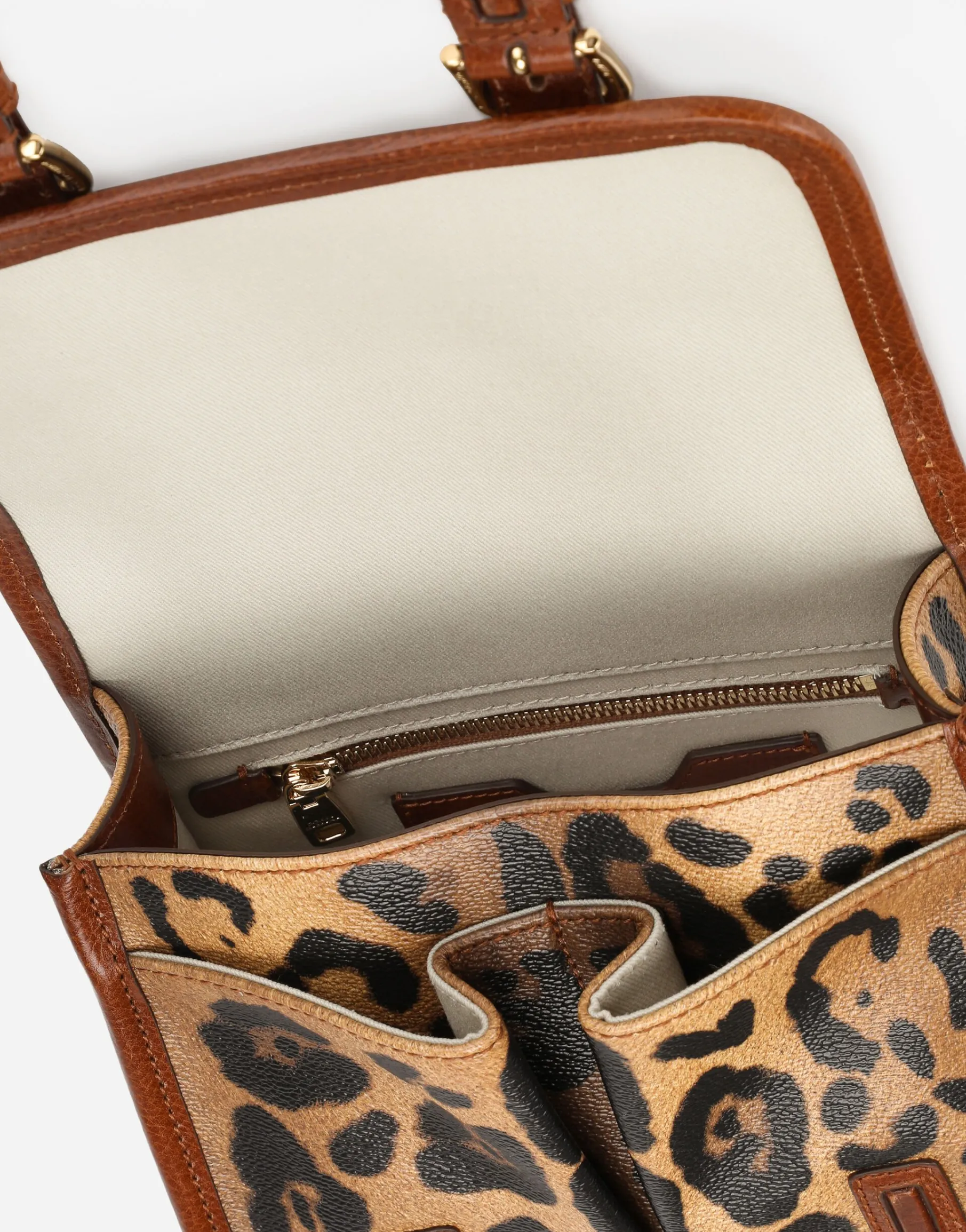 Small messenger bag in leopard-print Crespo with branded plate