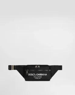 Small nylon belt bag with rubberized logo