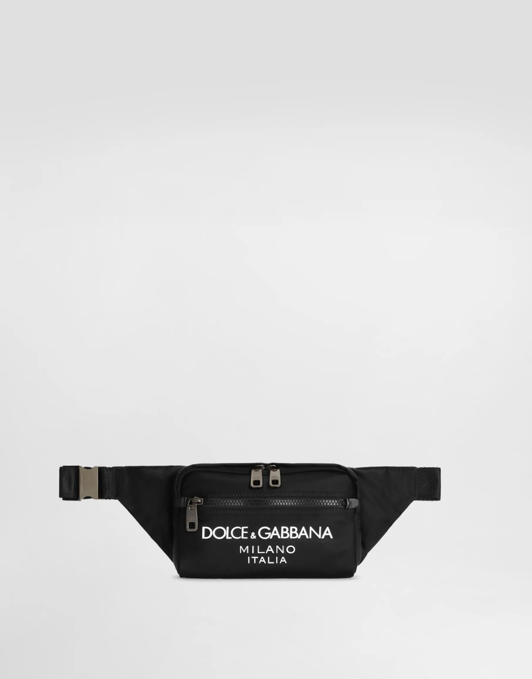 Small nylon belt bag with rubberized logo