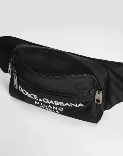 Small nylon belt bag with rubberized logo