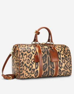 Small travel bag in leopard-print Crespo with branded plate