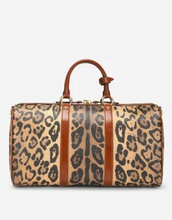 Small travel bag in leopard-print Crespo with branded plate