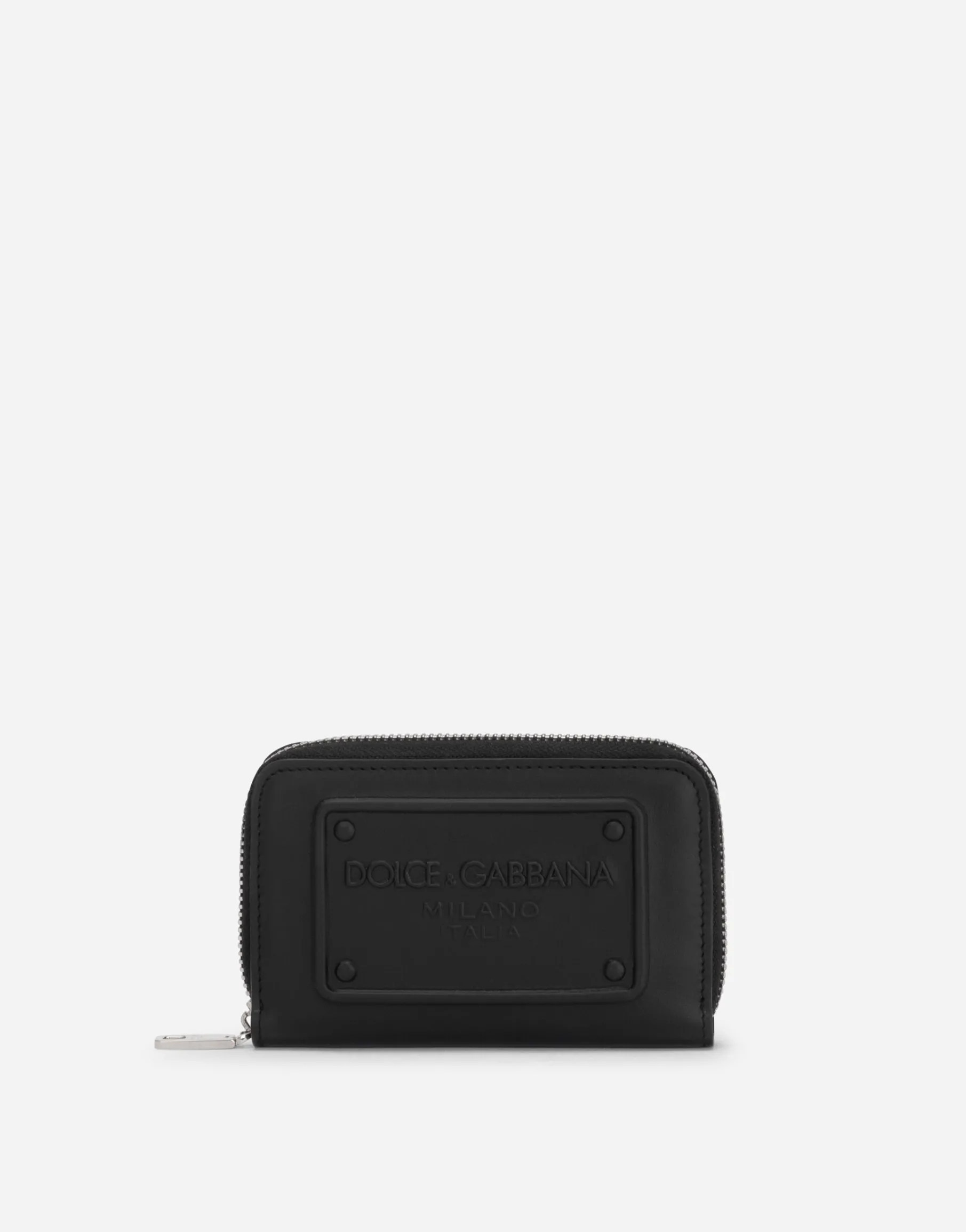 Small zip-around wallet in calfskin with raised logo